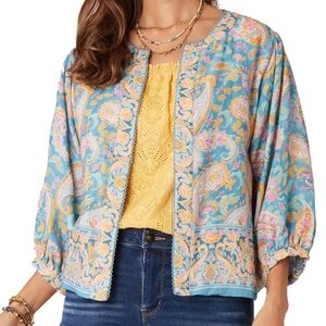 anthropologie reversible paisley pattern cardigan balloon sleeve quilt sweater